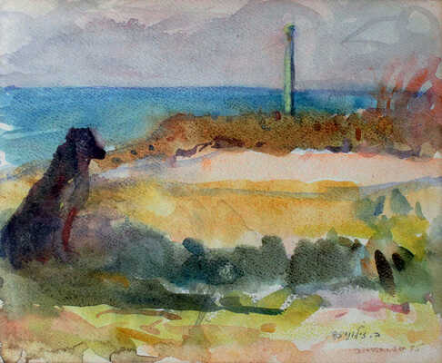 Зелёный Борис (Борух) Моисеевич. Пейзаж с собакой. Тверь 